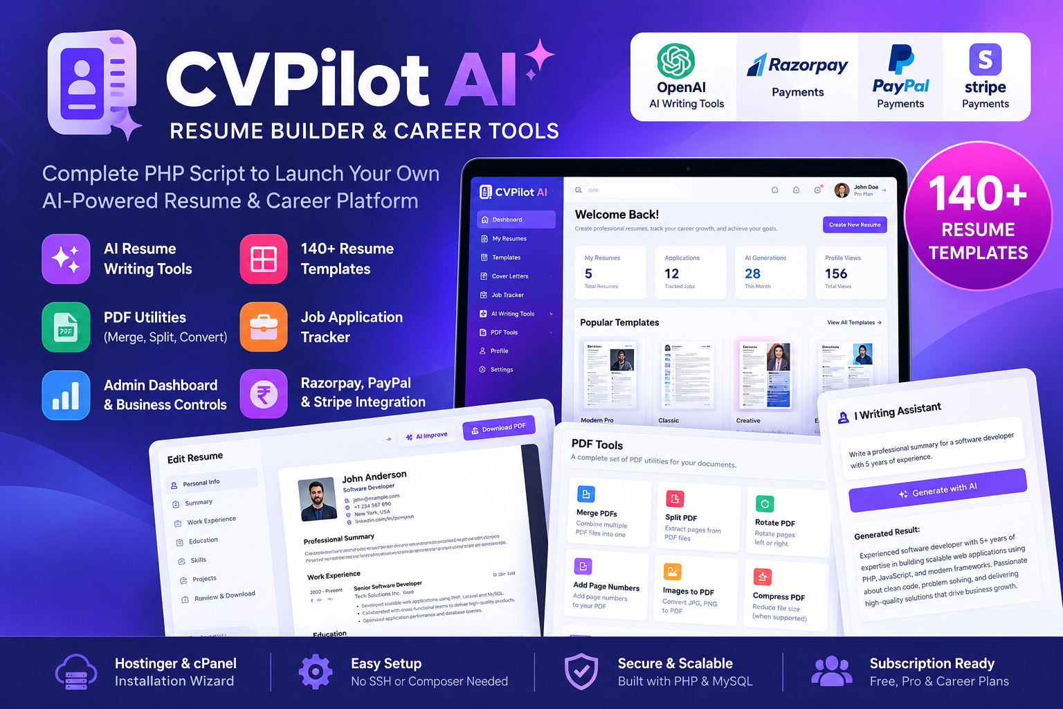 CVPilot AI – Resume Builder, Career Tools & PDF Utilities (PHP Script) product preview